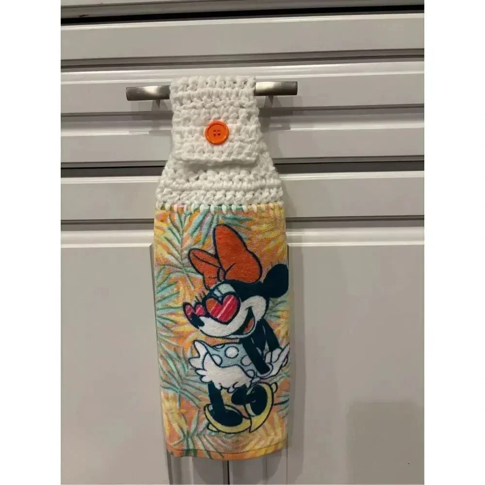 Crochet Top Kitchen Towel-Minnie mouse orange button white top